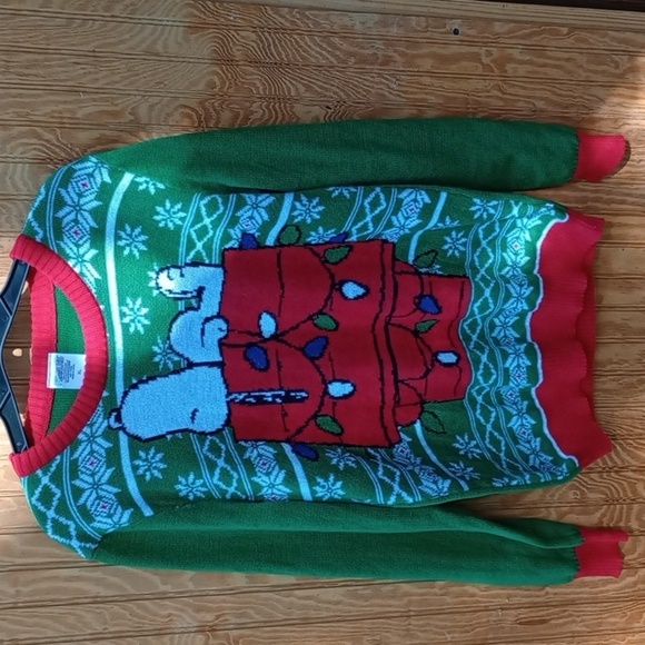 XL Green Retro Peanuts Snoopy Ugly Christmas Sweater - Picture 9 of 11